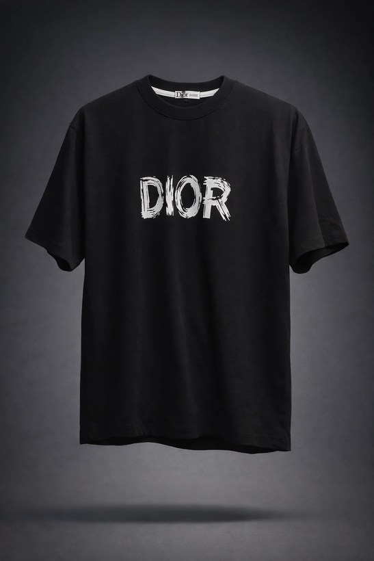 تیشرت مردانه DIOR طرح Distressed – مشکی ذغالی پارچه دورس ماکان گرم بالا