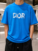 تیشرت مردانه DIOR طرح Distressed – آبی رویال فوق لاکچری گرم بالا دورس ماکان