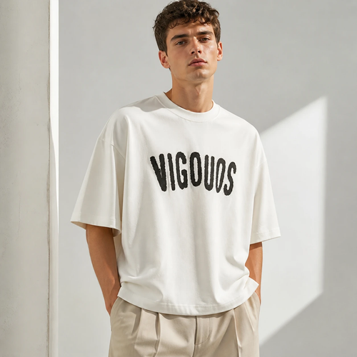 تیشرت مردانه سفید WHITE Taupe Urban Print – فیت لش، سیلوئت باکسی مدرن