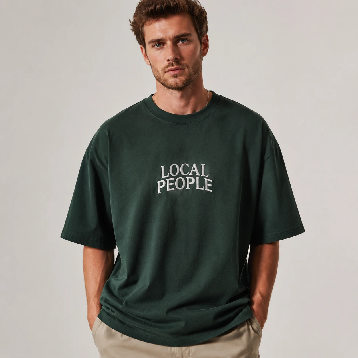 یشرت مردانه رنگ سبز Premium Oversized Green Tee با چاپ مینیمال