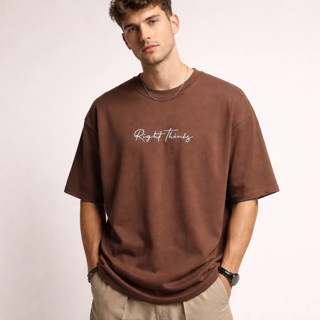 تی شرت مردانه گلدوزی Chocolate Brown Script Tee با طراحی مینیمال جلو