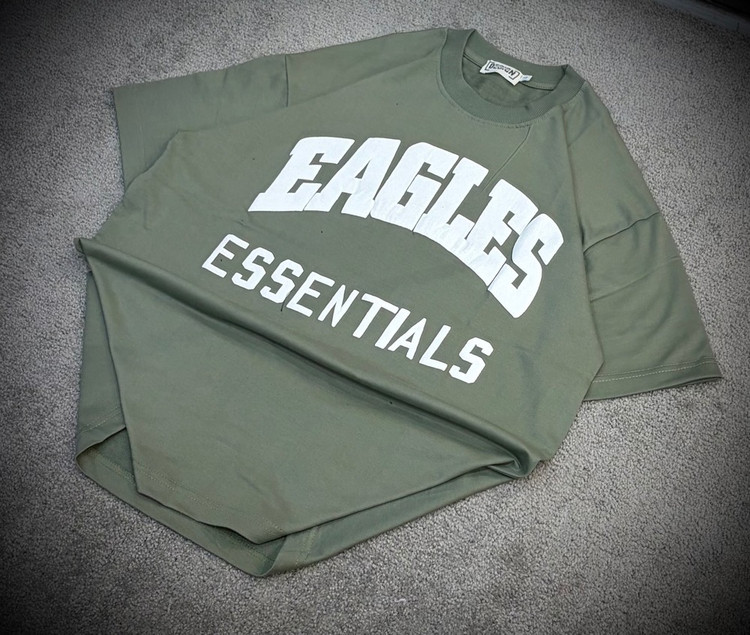 تیشرت مردانه لش باکسی سبز ماچا جلو چاپ |طرحEAGLES ESSENTIALS | استایل خیابانی مدرن