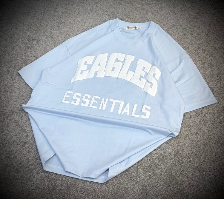 تیشرت مردانه لش باکسی ابی اسمونی جلو چاپ | طرح EAGLES ESSENTIALS| استایل خیابانی مدرن