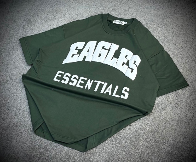 تیشرت مردانه لش باکسی سبز تیره جلو چاپ | طرح EAGLES ESSENTIALS| استایل خیابانی مدرن