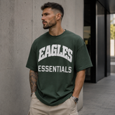 تیشرت مردانه لش باکسی سبز تیره جلو چاپ | طرح EAGLES ESSENTIALS| استایل خیابانی مدرن
