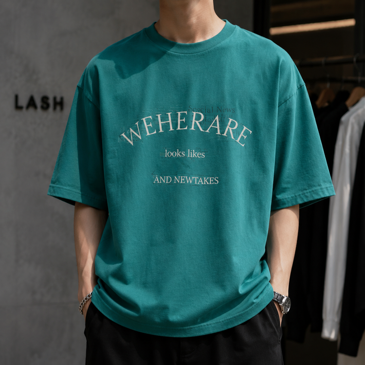 تیشرت لش باکسی استایل خیابانی با طرح گرافیکی WEHERARE | رنگ سبز یشمی | Forest Green Boxy-Fit Streetwear Graphic Tee (WEHERARE Design)