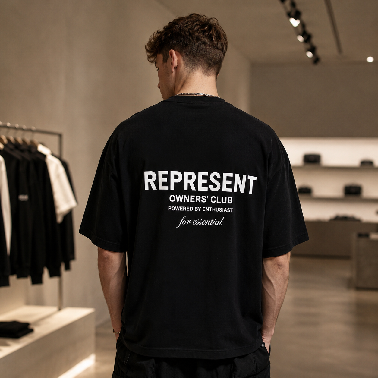 تیشرت مردانه لش باکسی مشکی پشت چاپ تایپوگرافی REPRESENT | Owners’ Club Back Print