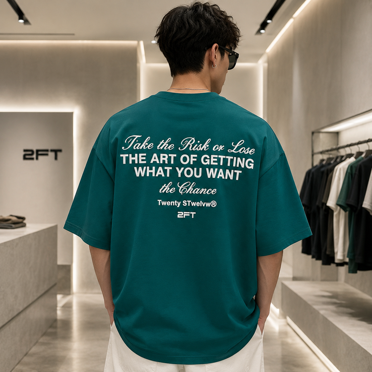 تیشرت مردانه لش باکسی یونیسکس سبز یشمی پشت چاپ | Take the Risk Backprint
