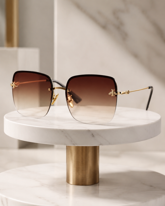 عینک آفتابی Gucci GG0982S با فریم فلزی طلایی و لنز گرادیانی قهوهای