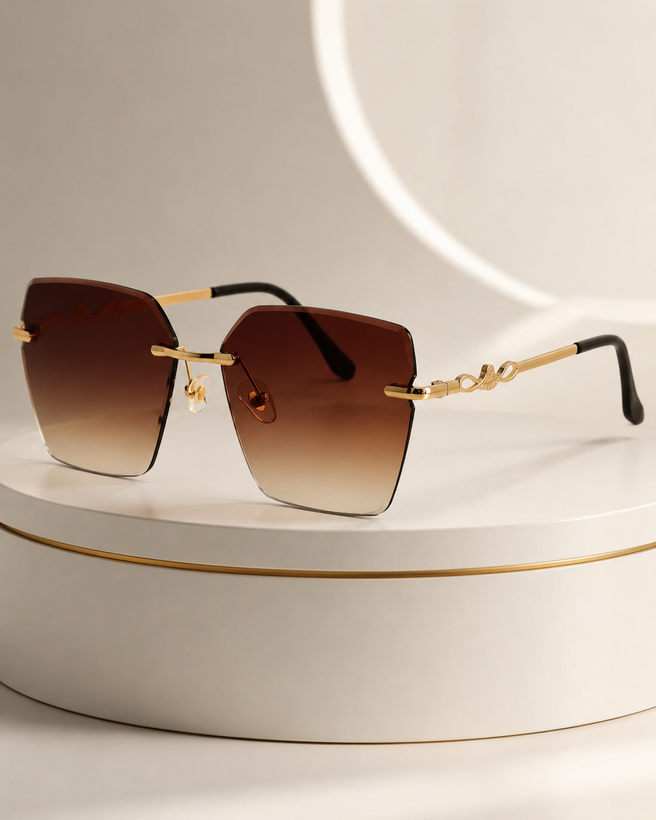 عینک زنانه بدون فریم پایین قهوهای عسلی مدل Luxury Infinity Gold