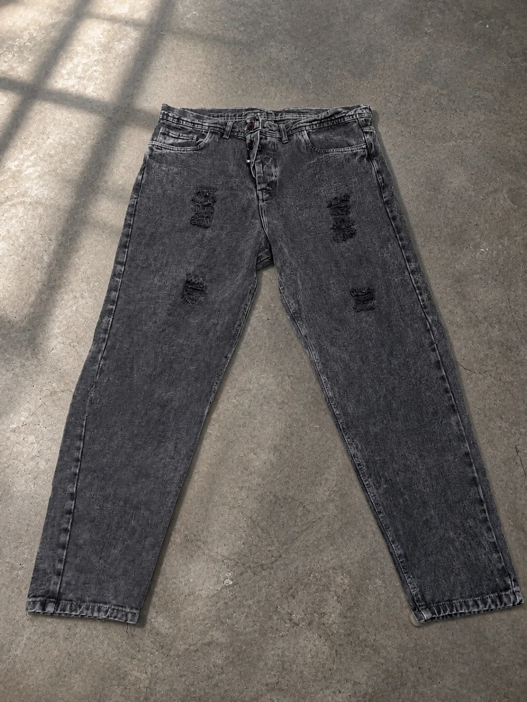 شلوار جین استریت‌ویر مردانه رنگ گرافیتی زاپ‌دار مدل Vintage Acid Denim