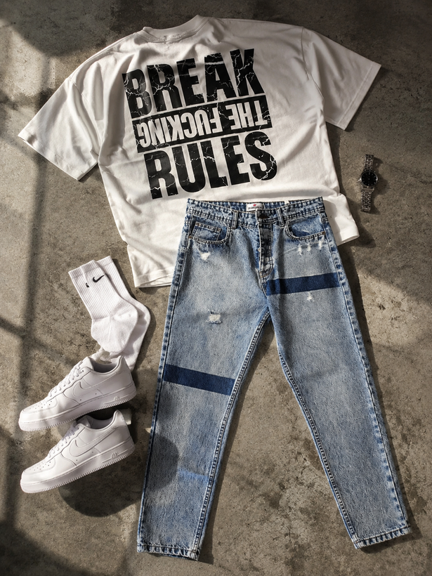 ست تی شرت و شلوار مام فیت مدل Two-Tone Denim رنگ Light Blue