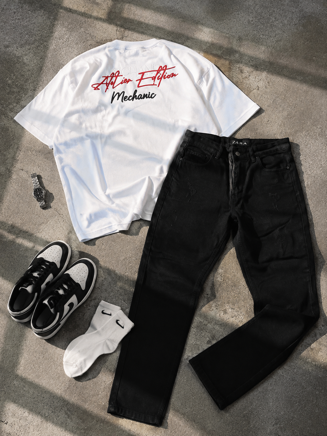 ست تیشرت و شلوار مام فیت گرم بالا رد بلک وان مدل hamo dark-edi streat wear