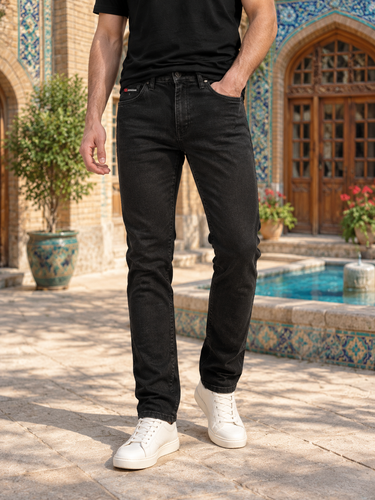 شلوار جین مردانه راسته مشکی شسترفته | Washed Black Straight Fit Cotton Stretch Jeans