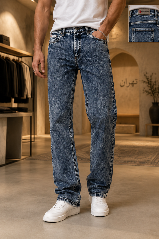 شلوار جین مردانه راسته طوسی-آبی پنبه کش | Men’s Cool Grey-Blue Straight Stretch Jeans