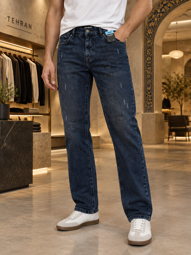 شلوار جین مردانه راسته آبی تیره کشسان | Men’s Dark Blue Straight Stretch Jeans