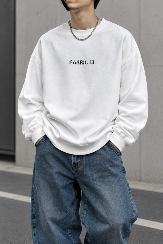 دورس سه نخ پنبه سفید FABRIC 13 مردانه | Hamo White Cotton Sweatshirt