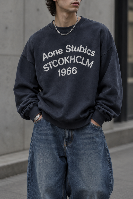 دورس گرم بالا مردانه پنبه سه نخ حامو رنگ خاکستری دودی تایپوگرافی 1966 | Hamo Navy Oversized Sweatshirt