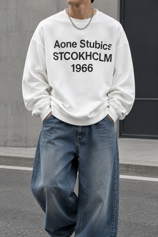 دورس گرم بالا مردانه پنبه سه نخ حامو رنگ سفید تایپوگرافی 1966 | Hamo Navy Oversized Sweatshirt
