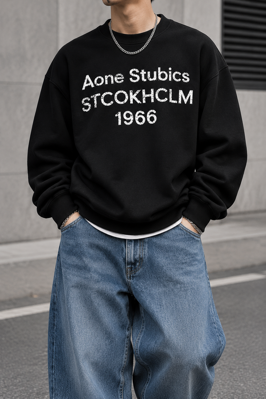 دورس گرم بالا مردانه پنبه سه نخ حامو رنگ مشکی تایپوگرافی 1966 | Hamo Navy Oversized Sweatshirt