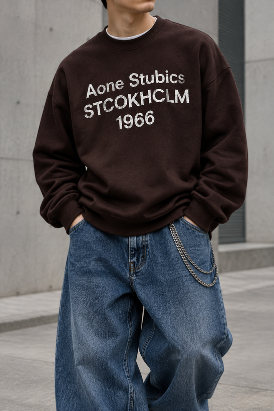 دورس گرم بالا مردانه پنبه سه نخ حامو رنگ قهوه ای موکا تایپوگرافی 1966 | Hamo Navy Oversized Sweatshirt