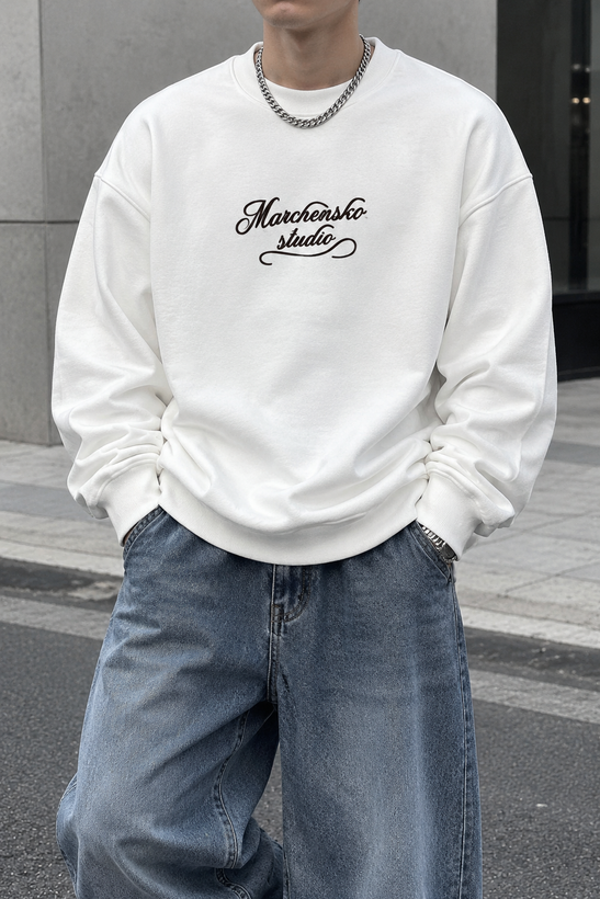 دورس پاییزه مردانه سه نخ پنبه گرم بالا رنگ سفید حامو | Hamo Minimal Cotton Sweatshirt
