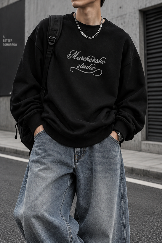 دورس پاییزه مردانه سه نخ پنبه گرم بالا رنگ مشکی حامو | Hamo Minimal Cotton Sweatshirt