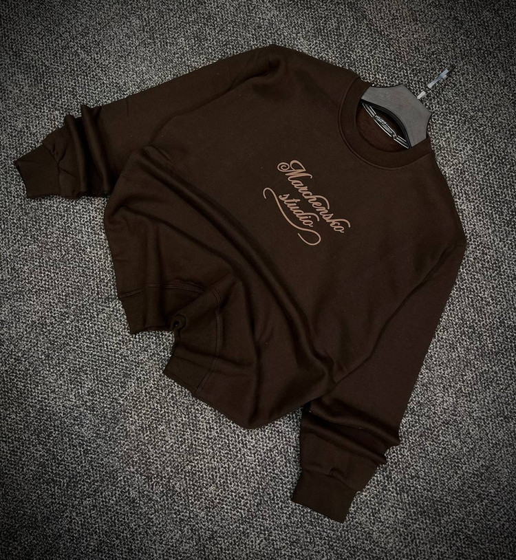 دورس پاییزه مردانه سه نخ پنبه گرم بالا رنگ قهوه ای موکا حامو | Hamo Minimal Cotton Sweatshirt