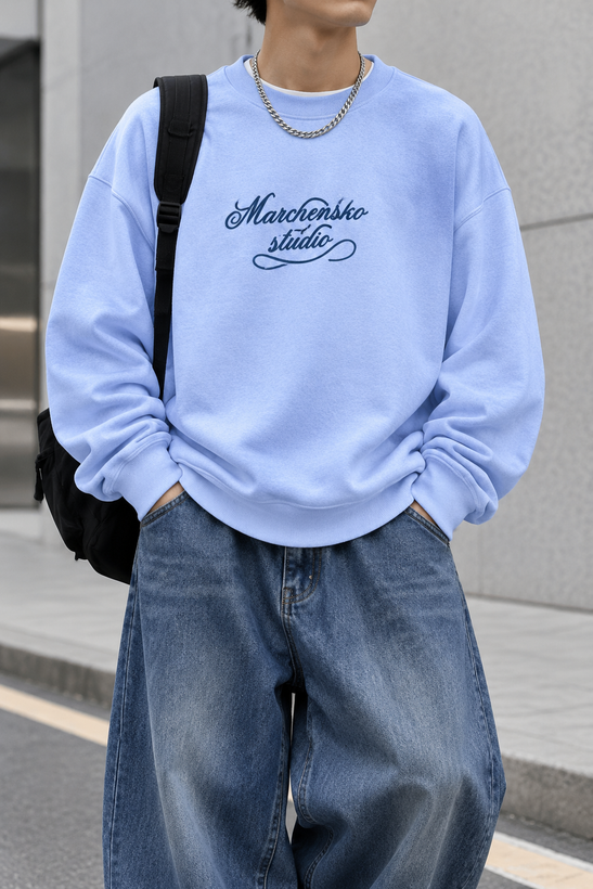 دورس پاییزه مردانه سه نخ پنبه گرم بالا رنگ ابی پاستیلی حامو | Hamo Minimal Cotton Sweatshirt