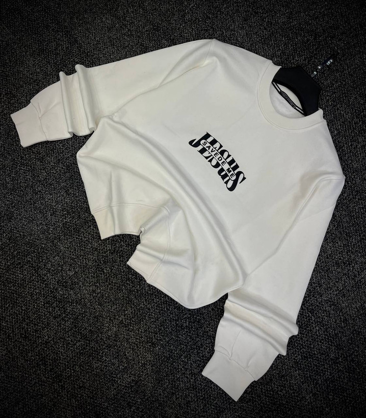 دورس پاییزه مردانه سه نخ پنبه گرم بالا گرافیکی رنگ سفید شیری حامو SAVEDE ME | Hamo Cotton Sweatshirt