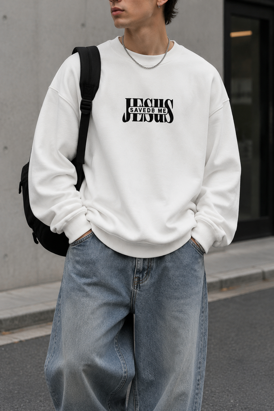 دورس پاییزه مردانه سه نخ پنبه گرم بالا گرافیکی رنگ سفید شیری حامو SAVEDE ME | Hamo Cotton Sweatshirt