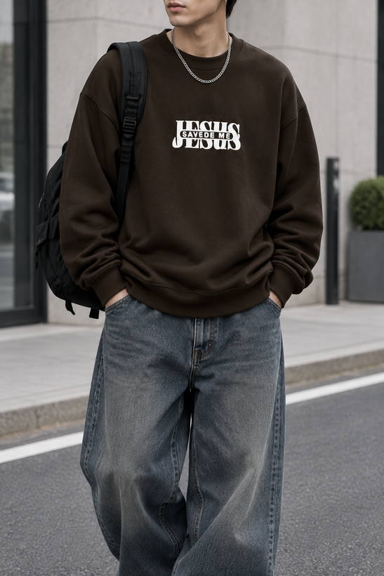 دورس پاییزه مردانه سه نخ پنبه گرم بالا گرافیکی رنگ قهوه ای موکا حامو SAVEDE ME | Hamo Cotton Sweatshirt