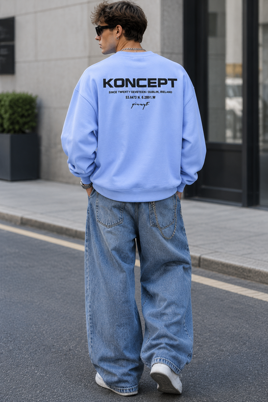 دورس یقه گرد مشکی با چاپ پشت طرح KONCEPT حامو رنگ ابی پاستیلی | Hamo Minimalist Crewneck