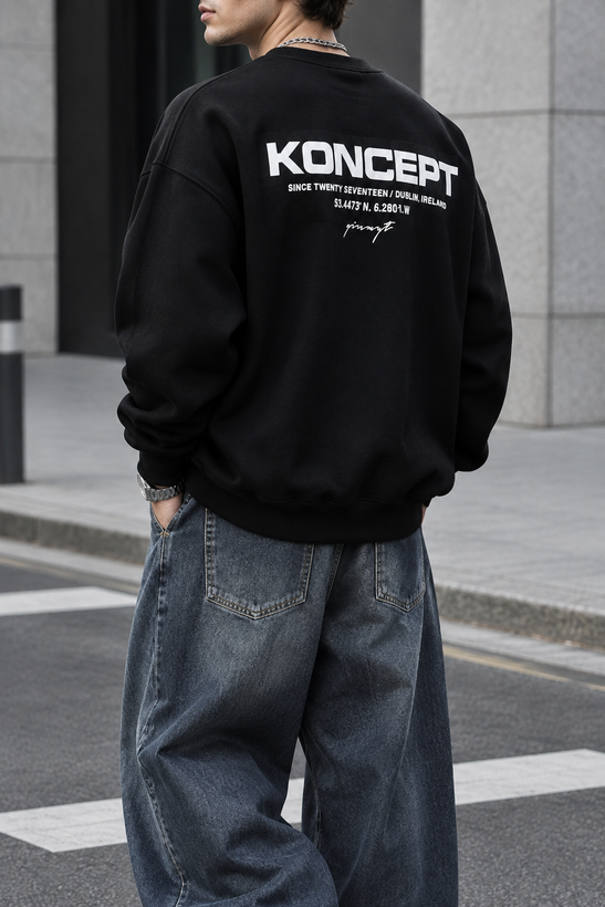 دورس یقه گرد مشکی با چاپ پشت طرح KONCEPT حامو رنگ مشکی | Hamo Minimalist Crewneck