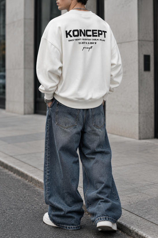 دورس یقه گرد مشکی با چاپ پشت طرح KONCEPT حامو رنگ سفید | Hamo Minimalist Crewneck