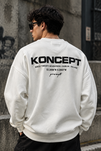 دورس یقه گرد مشکی با چاپ پشت طرح KONCEPT حامو رنگ سفید | Hamo Minimalist Crewneck