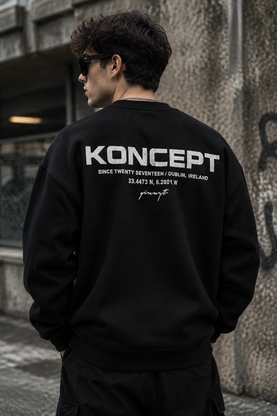 دورس یقه گرد مشکی با چاپ پشت طرح KONCEPT حامو رنگ مشکی | Hamo Minimalist Crewneck