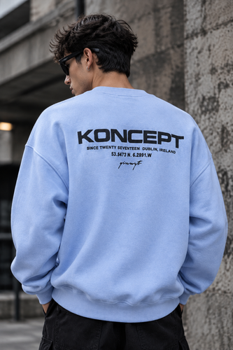 دورس یقه گرد مشکی با چاپ پشت طرح KONCEPT حامو رنگ ابی پاستیلی | Hamo Minimalist Crewneck