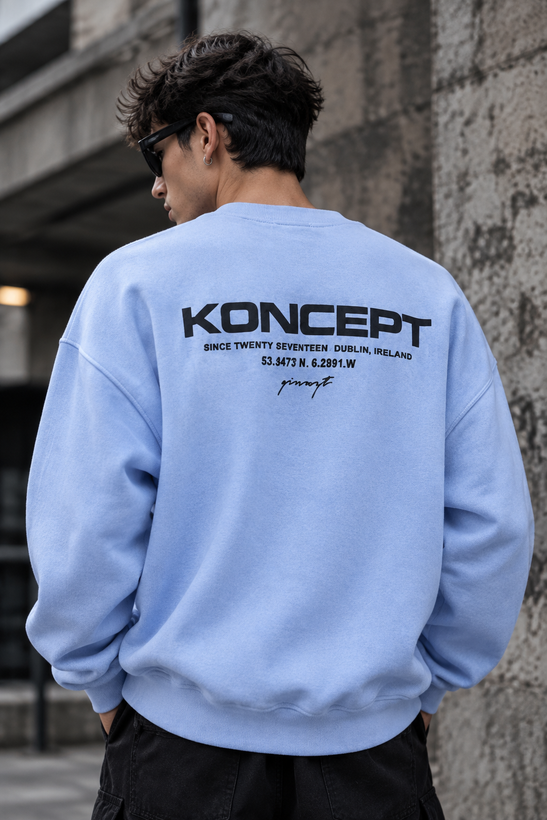 دورس یقه گرد مشکی با چاپ پشت طرح KONCEPT حامو رنگ ابی پاستیلی | Hamo Minimalist Crewneck
