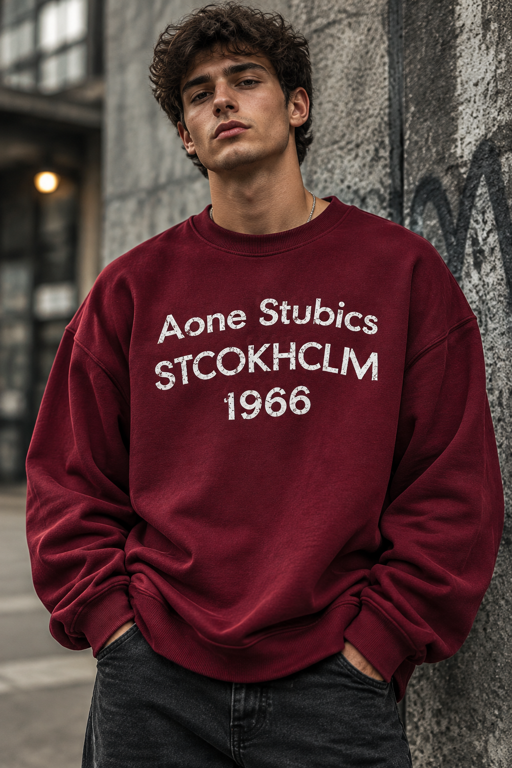 دورس گرم بالا مردانه پنبه سه نخ حامو رنگ زرشکی تایپوگرافی 1966 | Hamo Navy Oversized Sweatshirt