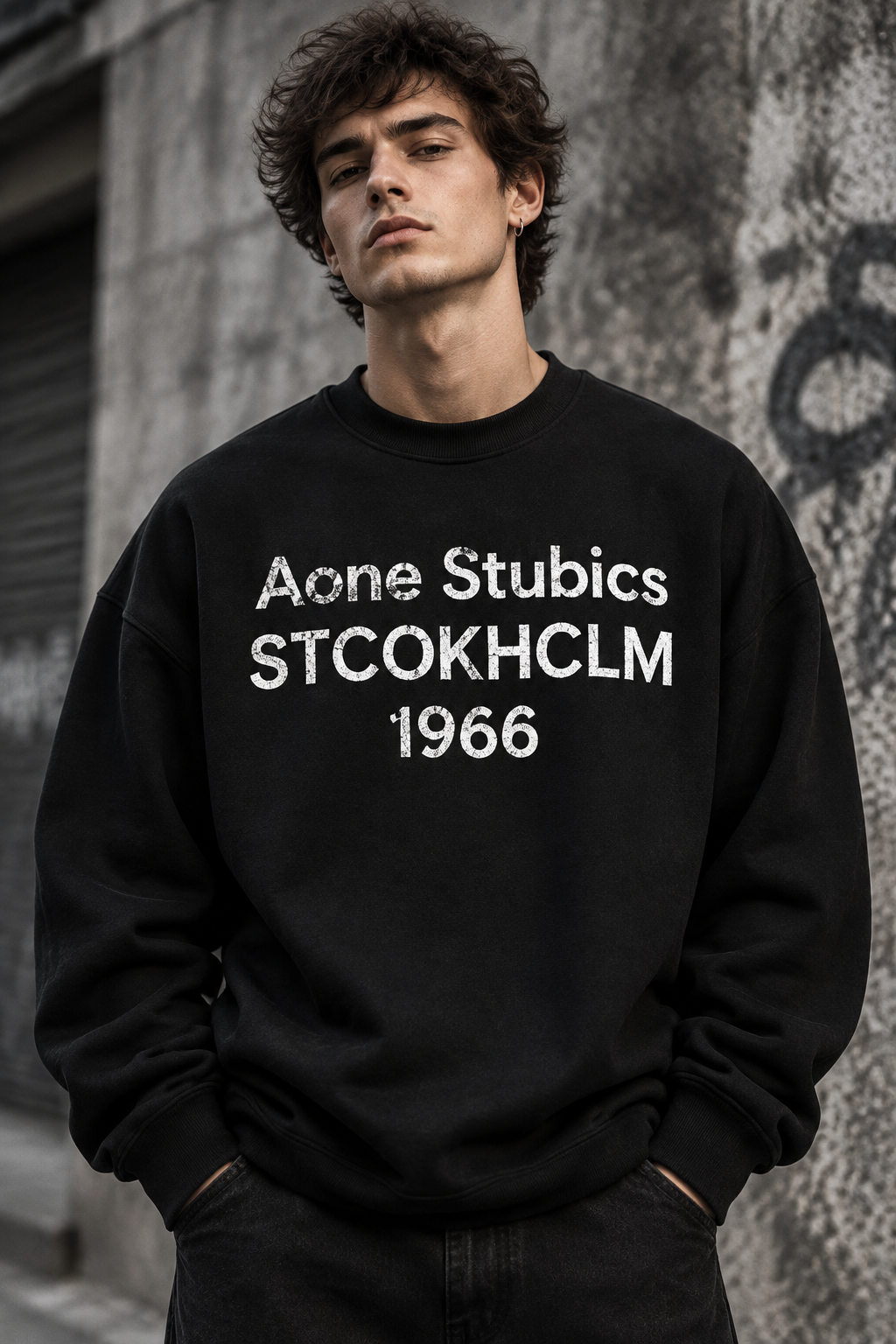 دورس گرم بالا مردانه پنبه سه نخ حامو رنگ مشکی تایپوگرافی 1966 | Hamo Navy Oversized Sweatshirt