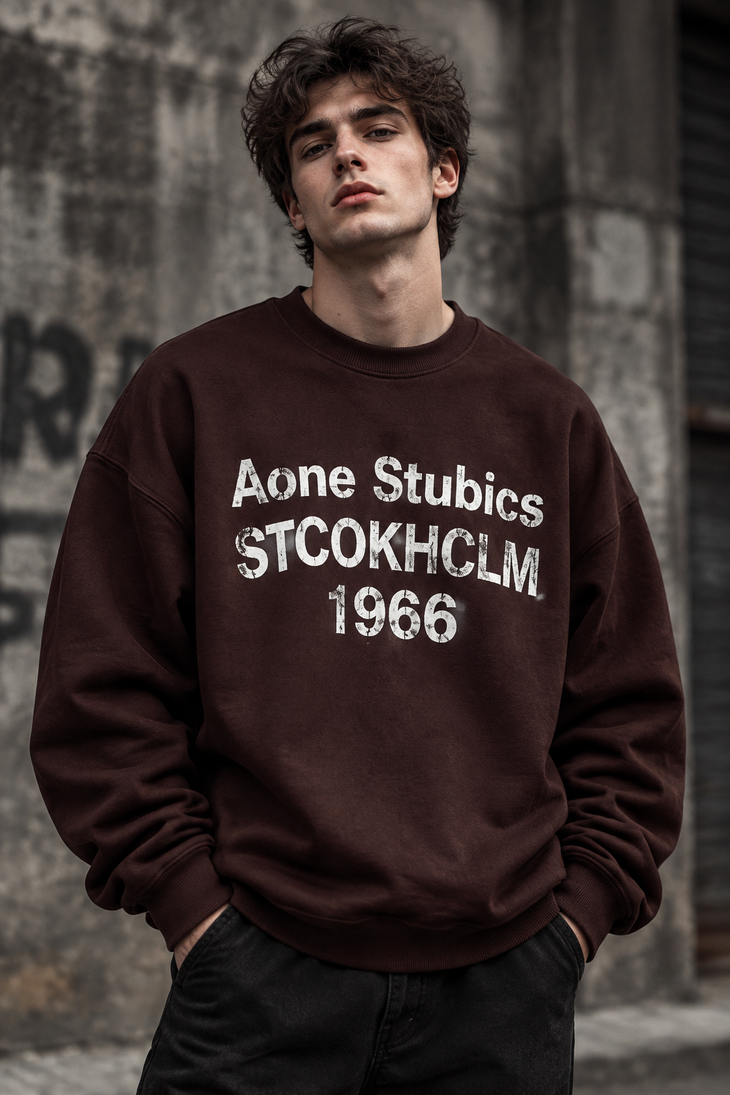 دورس گرم بالا مردانه پنبه سه نخ حامو رنگ قهوه ای موکا تایپوگرافی 1966 | Hamo Navy Oversized Sweatshirt