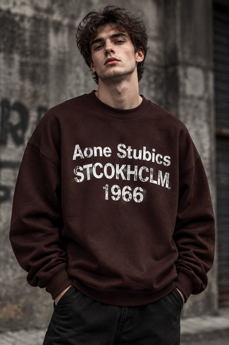 دورس گرم بالا مردانه پنبه سه نخ حامو رنگ قهوه ای موکا تایپوگرافی 1966 | Hamo Navy Oversized Sweatshirt
