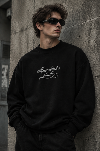 دورس پاییزه مردانه سه نخ پنبه گرم بالا رنگ مشکی حامو | Hamo Minimal Cotton Sweatshirt