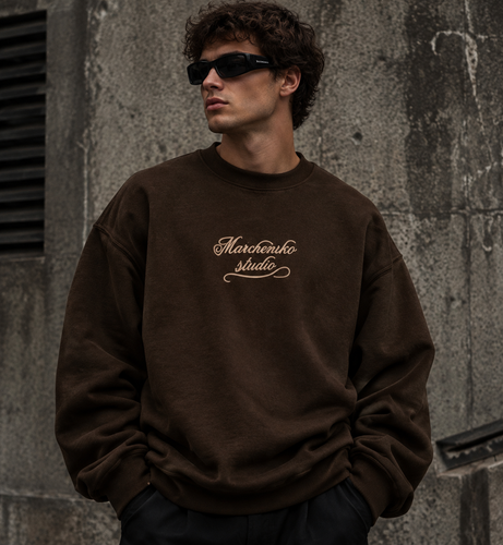دورس پاییزه مردانه سه نخ پنبه گرم بالا رنگ قهوه ای موکا حامو | Hamo Minimal Cotton Sweatshirt