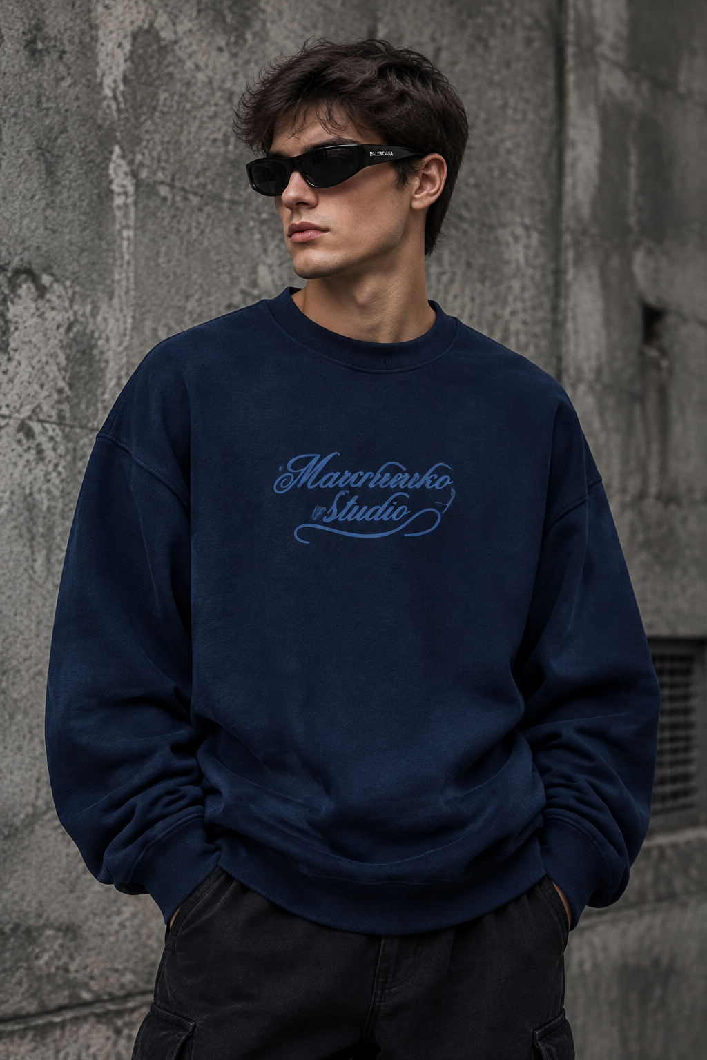 دورس پاییزه مردانه سه نخ پنبه گرم بالا رنگ سرمه ای حامو | Hamo Minimal Cotton Sweatshirt