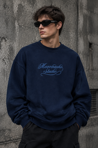 دورس پاییزه مردانه سه نخ پنبه گرم بالا رنگ سرمه ای حامو | Hamo Minimal Cotton Sweatshirt