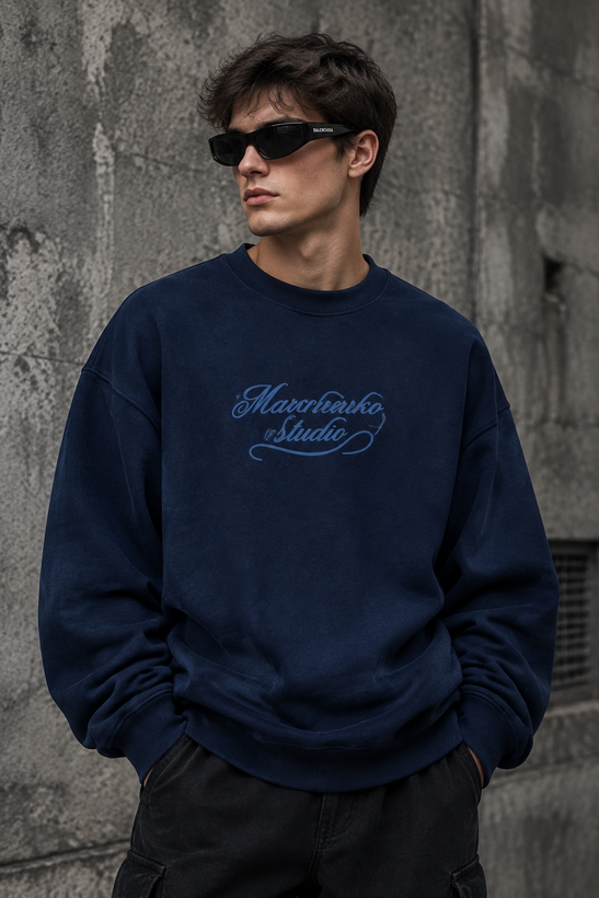 دورس پاییزه مردانه سه نخ پنبه گرم بالا رنگ سرمه ای حامو | Hamo Minimal Cotton Sweatshirt