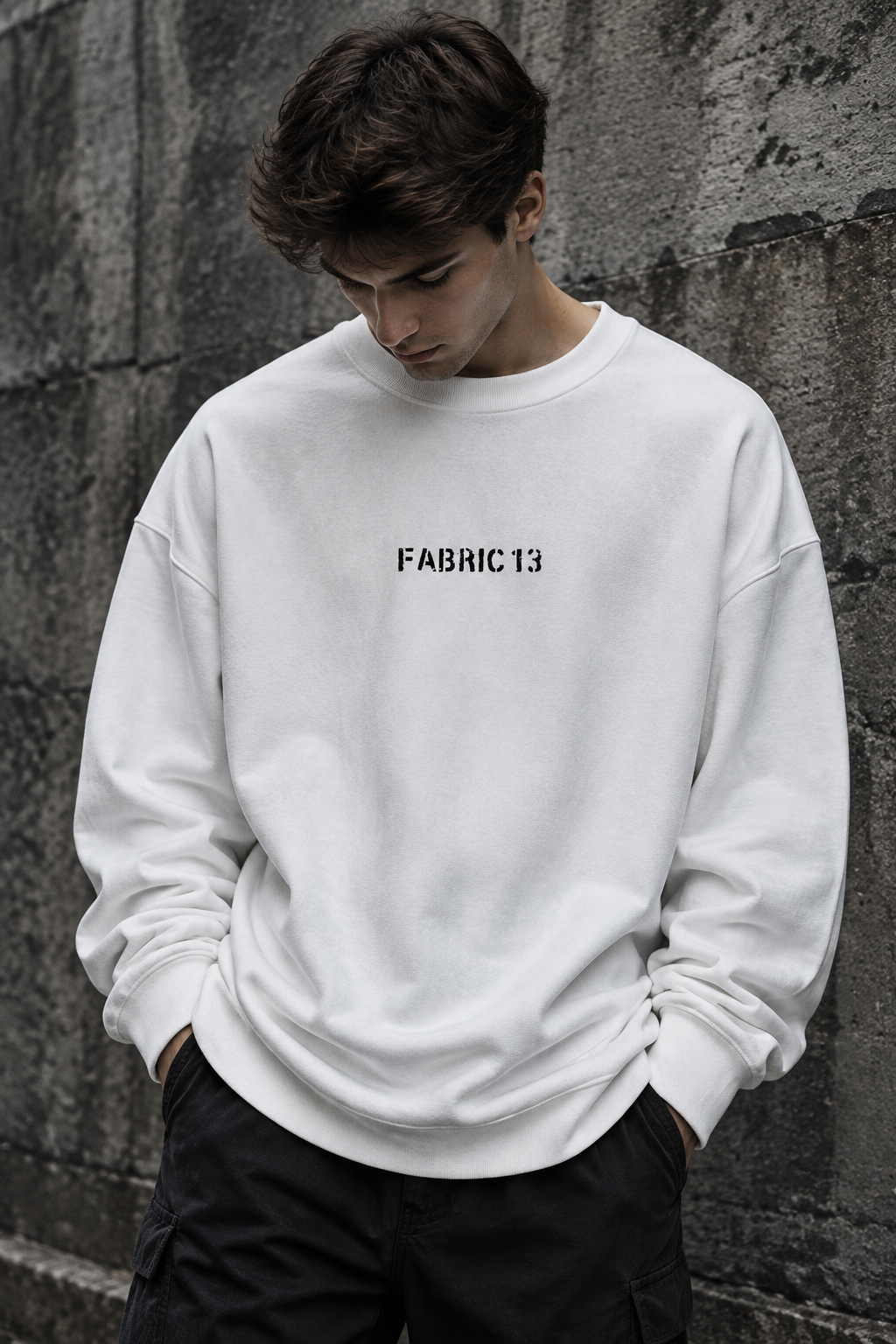 دورس سه نخ پنبه سفید FABRIC 13 مردانه | Hamo White Cotton Sweatshirt