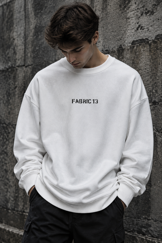 دورس سه نخ پنبه سفید FABRIC 13 مردانه | Hamo White Cotton Sweatshirt